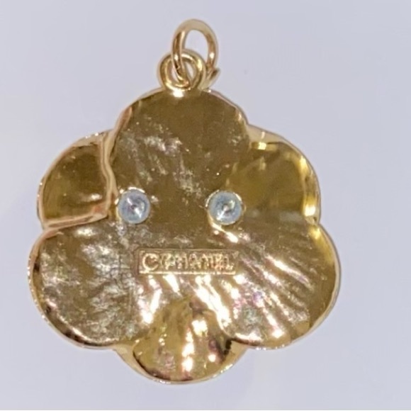 CHANEL Vintage Zipper Pull Button Charm Gold Tone Yellow Camellia Flower 30mm - Picture 2 of 6